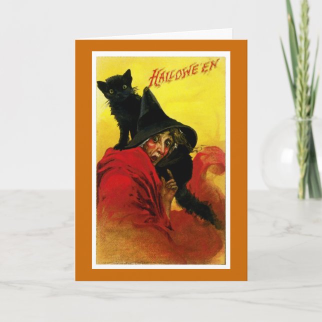 Tarjeta Bruja de Halloween de época (Anverso)