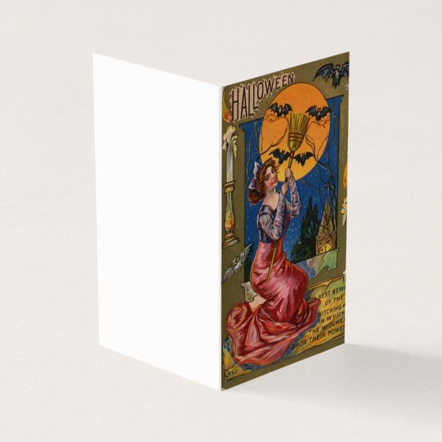 Tarjeta Bruja de Halloween de Luna Llena (Exterior)