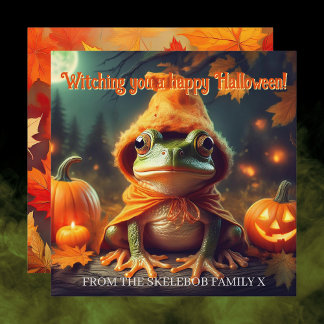 Tarjeta Bruja de Halloween Rana | Cuadrado Caprichoso