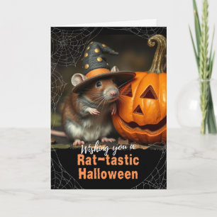 Tarjeta Bruja de Halloween Rata Fantástico Jack o Lantern