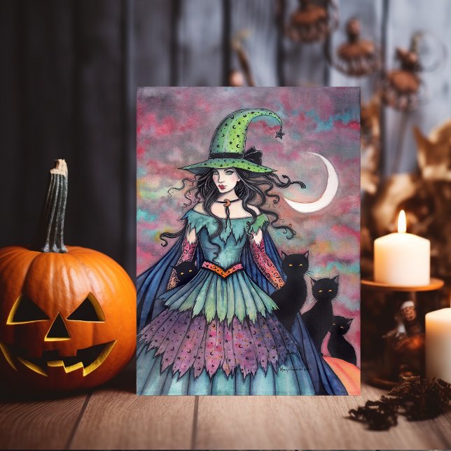 Tarjeta Bruja de Halloween y gatos negros Molly Harrison (Subido por el creador)