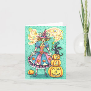 TARJETA BRUJA DE LA FIESTA ROSA, MAGIA DE HALLOWEEN GATO N