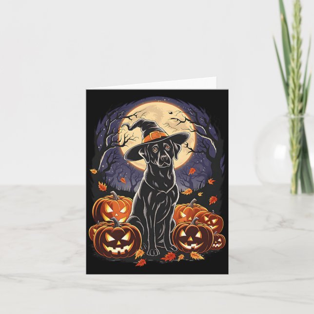 Tarjeta Bruja de Labrador Retriever negro de Halloween esp (Anverso)