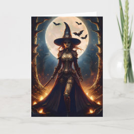 Tarjeta Bruja del bosque steampunk de Halloween