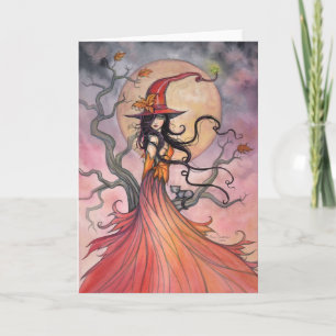 Tarjeta Bruja del Magia de Otoño y Arte de Halloween de Ga