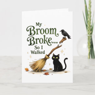 Tarjeta Bruja Divertida Escoba Rota Gato Negro Halloween