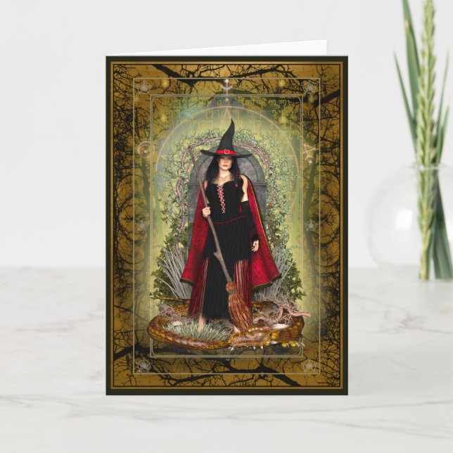 Tarjeta Bruja divina y dragón dorado (Anverso)