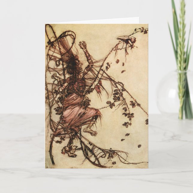 Tarjeta Bruja enredada en espinas por Arthur Rackham (Anverso)