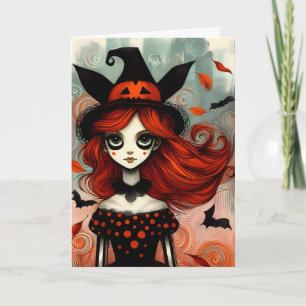Tarjeta Bruja espeluznante vintage Halloween