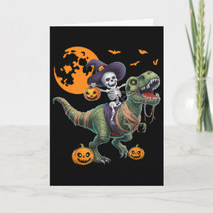 Tarjeta Bruja Esqueleto Montando Dinosaurio T Rex Hallowee