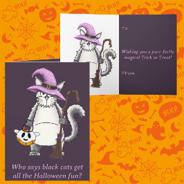 Tarjeta Bruja Gato Blanco Divertido Saludo de Halloween