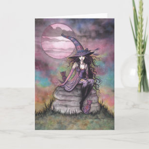 Tarjeta Bruja Gato Encantada del Crepúsculo Arte de Hallow