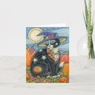 Tarjeta BRUJA GATO NEGRO HOCUS POCUS, RATÓN HALLOWEEN En B