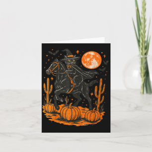 Tarjeta Bruja Gato Negro Montando Caballo Calabaza Hallowe