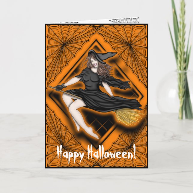 Tarjeta Bruja hermosa de Halloween (Anverso)
