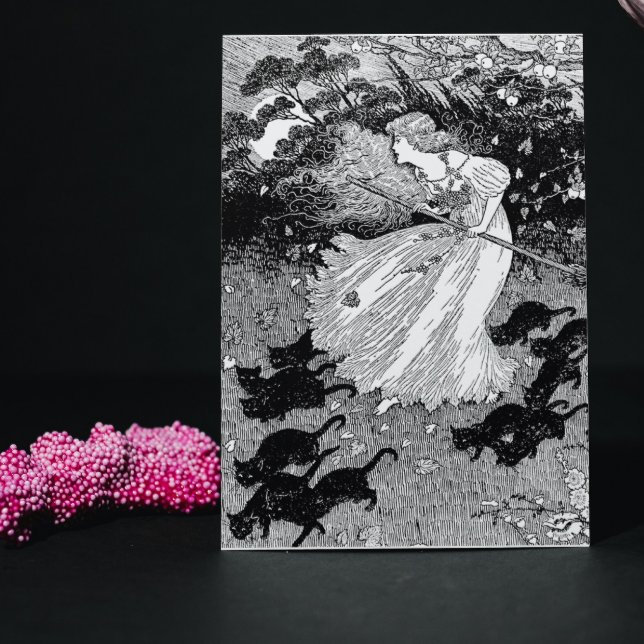 Tarjeta Bruja joven y gatos negros (Subido por el creador)