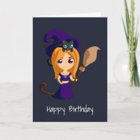 Bruja Linda con Sombrero Púrpura Feliz Cumpleaños