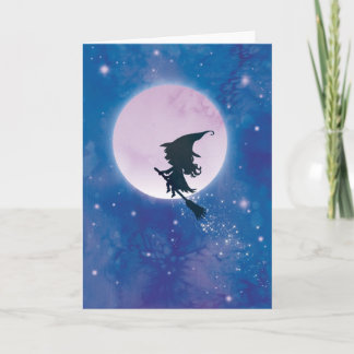 Tarjeta Bruja linda en la carta de la luna