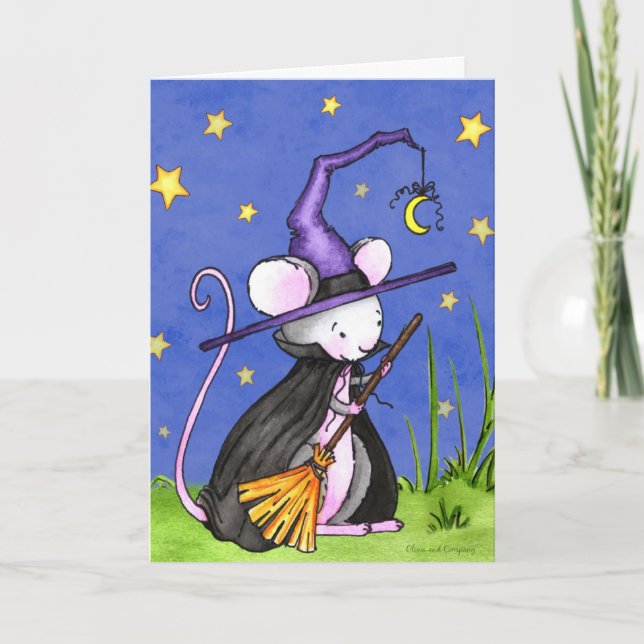 Tarjeta Bruja minúscula Halloween del ratón (Anverso)
