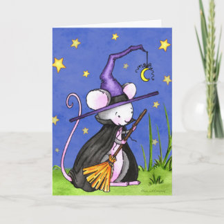 Tarjeta Bruja minúscula Halloween del ratón