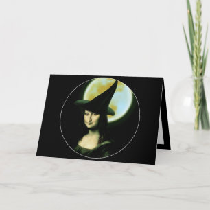 Tarjeta Bruja Mona Lisa Halloween Luna llena