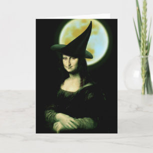 Tarjeta Bruja Mona Lisa Halloween Luna llena