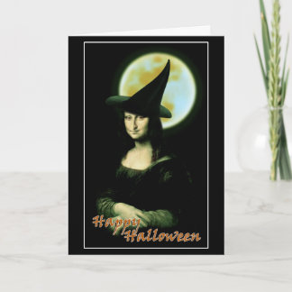 Tarjeta Bruja Mona Lisa Halloween Luna Llena