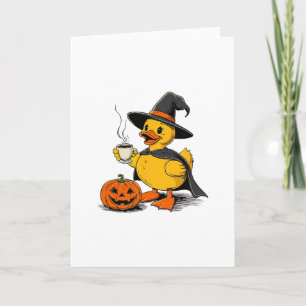 Tarjeta Bruja Pato Crucero Halloween Calabaza Café Sombrer