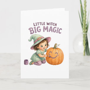 Tarjeta Bruja Pequeña Gran Magia Pintura de Calabaza Hallo