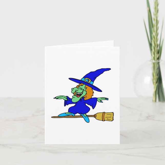 Tarjeta Bruja que practica surf de la escoba (Anverso)