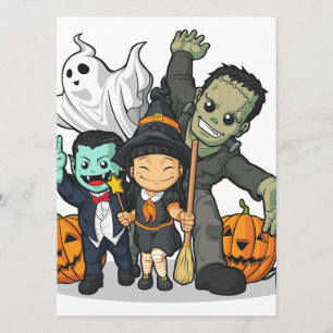 Tarjeta Bruja, vampiro, Frankenstein y Ghost de Halloween