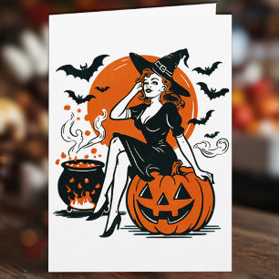 Tarjeta Bruja ventilado de Halloween en calabaza