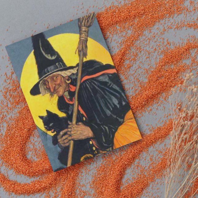 Tarjeta Bruja vintage con gato negro (Subido por el creador)