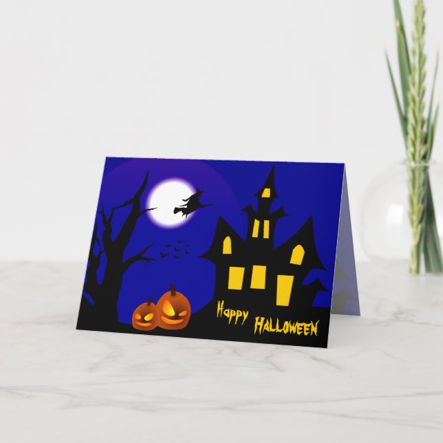 Tarjeta Bruja voladora en Halloween Night (Anverso)