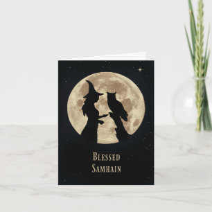 Tarjeta Bruja y búho paganos Samhain de Halloween del