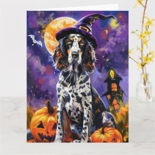 Tarjeta Bruja Y Calabaza De Halloween Del Perro De La Infl