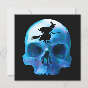 Tarjeta Bruja y cráneo de Halloween