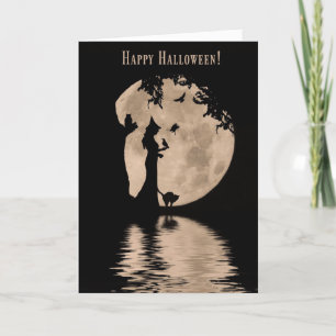 Tarjeta Bruja y Ravens Black Cat and Owen Feliz Halloween