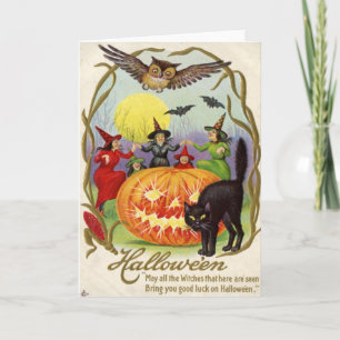 Tarjeta Brujas Bailando Alrededor de Jack O' Lantern