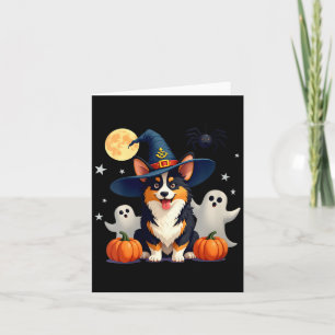 Tarjeta Brujas De Halloween Para Mujeres Perro Corgi Negro