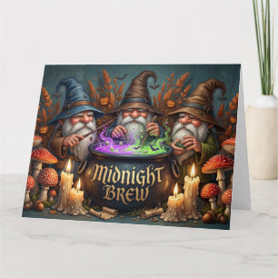 Tarjeta Brujas Gnomos Bruja de Halloween Caldera de Cervez