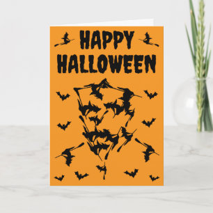 Tarjeta Brujas Voladoras Silueta de Calavera Murciélagos d