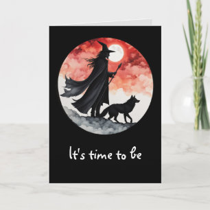 Tarjeta Brujo con un lobo - Diversión para fans de Hallowe