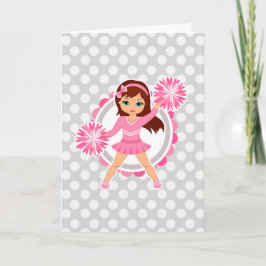 Tarjeta Brunette animadora rosa - Alegre lindo