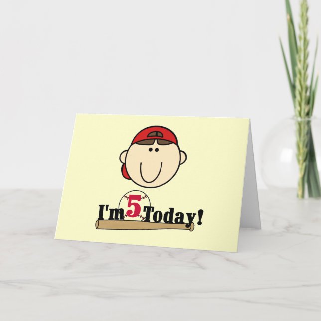 Tarjeta Brunette Boy Baseball 5º cumpleaños (Anverso)