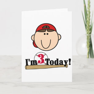 Tarjeta Brunette Boy Béisbol camisetas de tercer cumpleaño