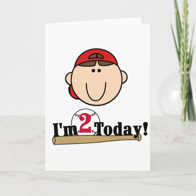 Tarjeta Brunette Boy Béisbol Segundo cumpleaños (Anverso)