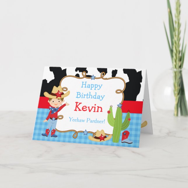 Tarjeta Brunette Cowboy Western Birday Party (Anverso)