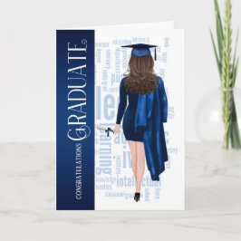 Tarjeta Brunette Hair Blue Cap y Gown Femenino Graduada