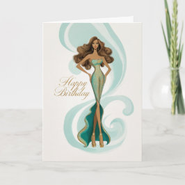 Tarjeta Brunette in Elegant Teal Gold Glam Fashion BDay